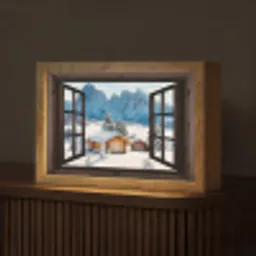 Doorkijk - Winter - Landschap - Huisje - Bergen Light Box met kabel (Tafellamp) klein -z3d_website