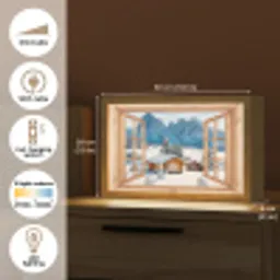 Doorkijk - Winterlandschap - Huisje - Bergen - Uitzicht Light Box met kabel (Tafellamp) klein -USP_EN