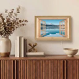 Doorkijk - Landschap - Winter - Meer - Bergen - Uitzicht Light Box met kabel (Tafellamp) klein -sfeer2