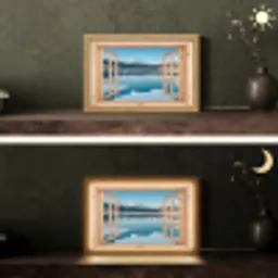 Doorkijk - Landschap - Winter - Meer - Bergen - Uitzicht Light Box met kabel (Tafellamp) klein -sfeer3