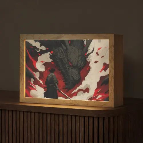 Krijger - Draak - Zwart - Rood - Rook Light Box met kabel (Tafellamp) klein -z3d_website