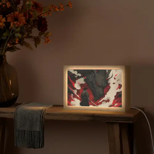 Krijger - Draak - Zwart - Rood - Rook Light Box met kabel (Tafellamp) klein -sfeer4