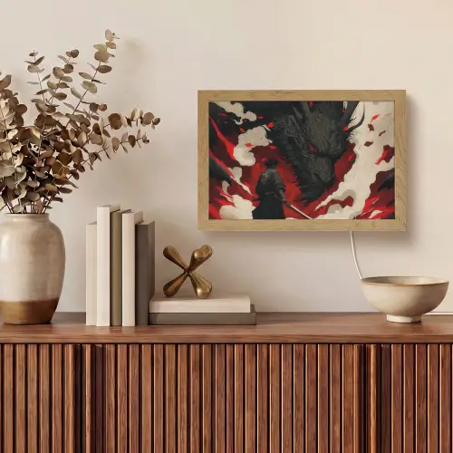 Krijger - Draak - Zwart - Rood - Rook Light Box met kabel (Tafellamp) klein -sfeer2