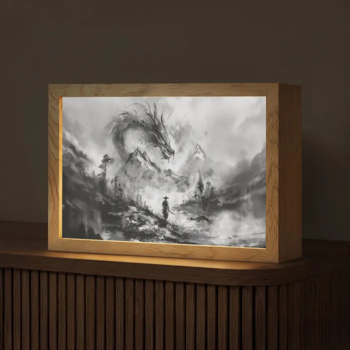 Krijger - Draak - Grijs Light Box met kabel (Tafellamp) klein -z3d_website