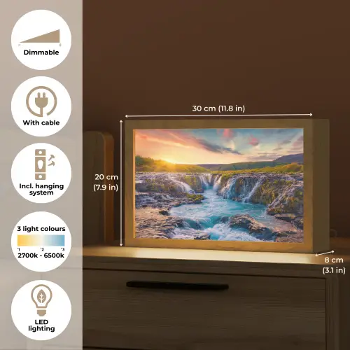 Waterval - Planten - Mos - Landschap - Zonsondergang - Rots Light Box met kabel (Tafellamp) klein -USP_EN