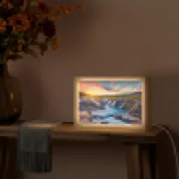 Waterval - Planten - Mos - Landschap - Zonsondergang - Rots Light Box met kabel (Tafellamp) klein -sfeer4