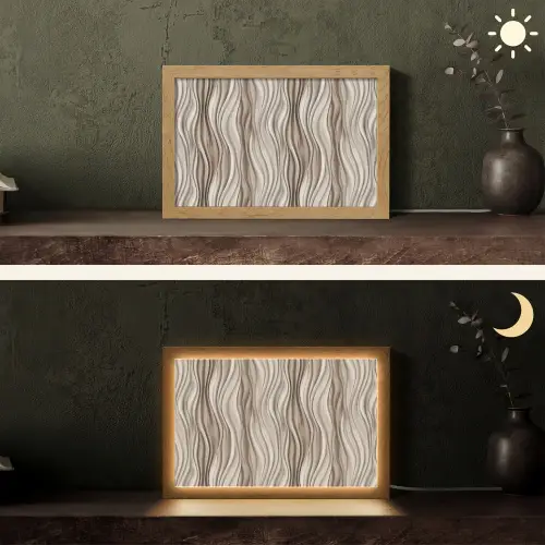 Golven - 3D - Crème Light Box met kabel (Tafellamp) klein 924 -sfeer3