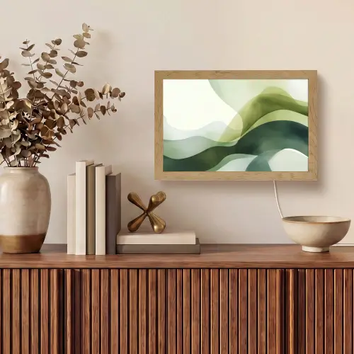 Golven - Abstract - Lichtgroen - Sierlijk Light Box met kabel (Tafellamp) klein -sfeer2