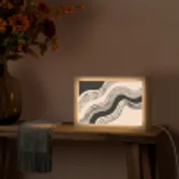 Golven - Zwart - Zandkleur Light Box met kabel (Tafellamp) klein -sfeer4
