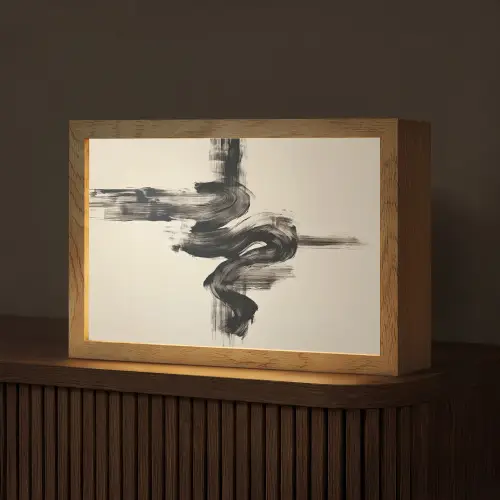 Golven - Penseelstreken - Beige - Minimalistisch Light Box met kabel (Tafellamp) klein -z3d_website