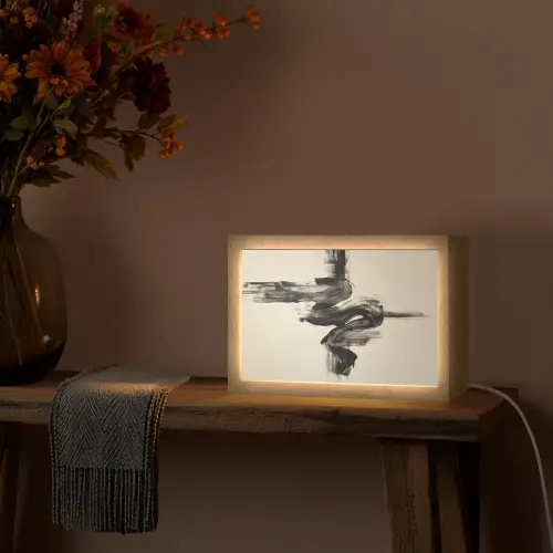 Golven - Penseelstreken - Beige - Minimalistisch Light Box met kabel (Tafellamp) klein -sfeer4