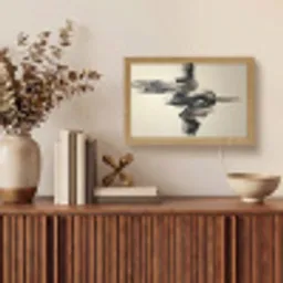 Golven - Penseelstreken - Beige - Minimalistisch Light Box met kabel (Tafellamp) klein -sfeer2
