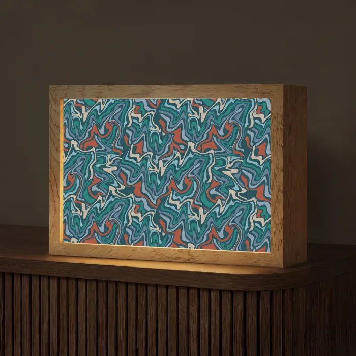Golven - Retro - Blauw - Patroon Light Box met kabel (Tafellamp) klein 924 -z3d_website