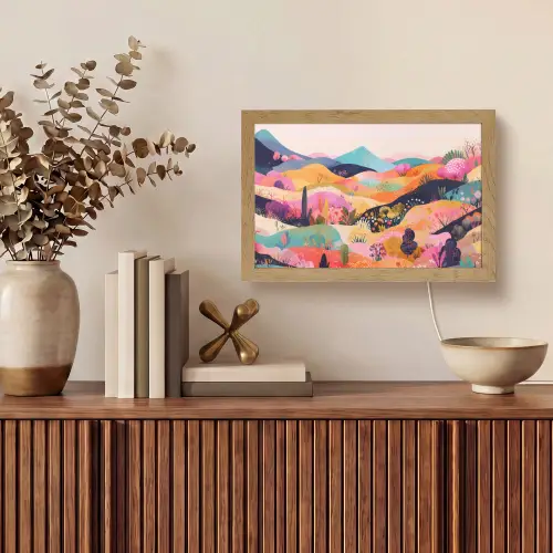 Golvende heuvels - Abstracte planten - Dromerig Light Box met kabel (Tafellamp) klein -sfeer2