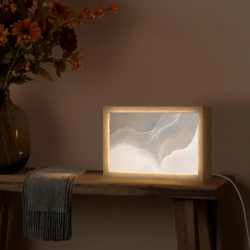 Golvende lijnen - Luchtstromen - Harmonieus Light Box met kabel (Tafellamp) klein -sfeer4