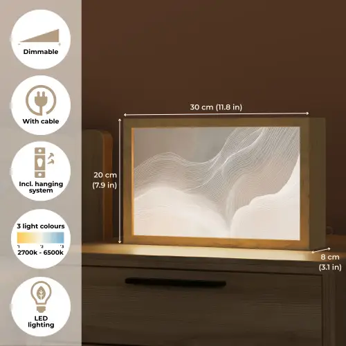 Golvende lijnen - Luchtstromen - Harmonieus Light Box met kabel (Tafellamp) klein -USP_EN