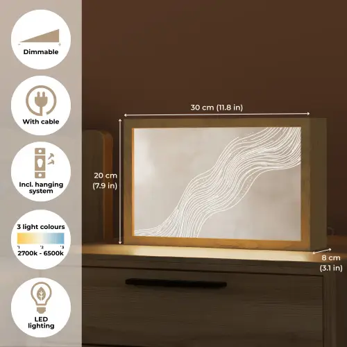 Golvende lijnen - Vloeiend - Zandkleurig Light Box met kabel (Tafellamp) klein -USP_EN
