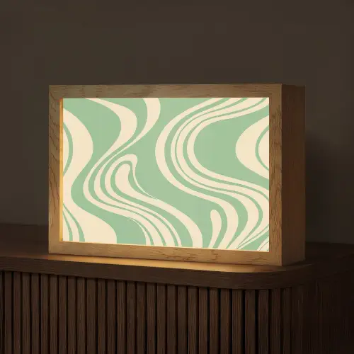 Golvende lijnen - Mintgroen - Dansende vormen Light Box met kabel (Tafellamp) klein -z3d_website