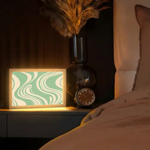 Golvende lijnen - Mintgroen - Dansende vormen Light Box met kabel (Tafellamp) klein -sfeer1
