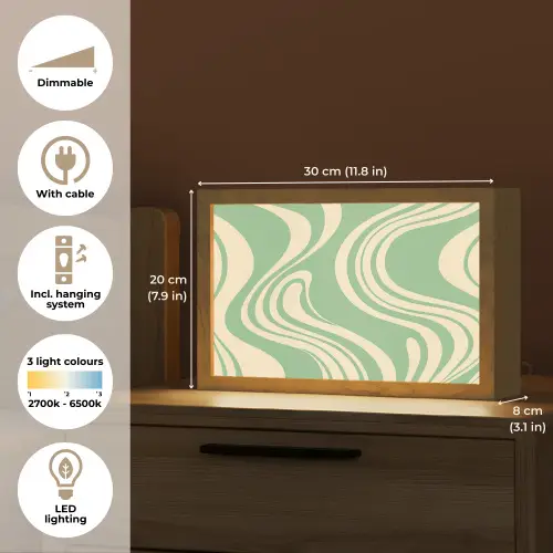 Golvende lijnen - Mintgroen - Dansende vormen Light Box met kabel (Tafellamp) klein -USP_EN