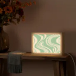 Golvende lijnen - Mintgroen - Dansende vormen Light Box met kabel (Tafellamp) klein -sfeer4