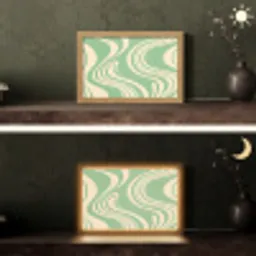 Golvende lijnen - Mintgroen - Dansende vormen Light Box met kabel (Tafellamp) klein -sfeer3