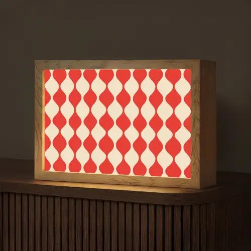 Golvend patroon - Retro - Rood - Beige Light Box met kabel (Tafellamp) klein 924 -z3d_website