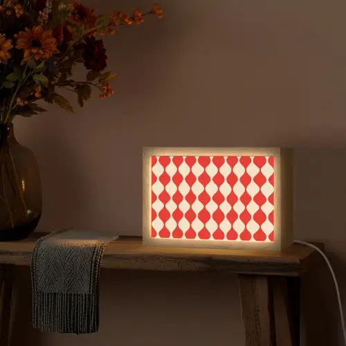 Golvend patroon - Retro - Rood - Beige Light Box met kabel (Tafellamp) klein 924 -sfeer4