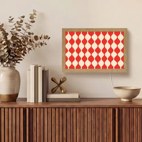 Golvend patroon - Retro - Rood - Beige Light Box met kabel (Tafellamp) klein 924 -sfeer2