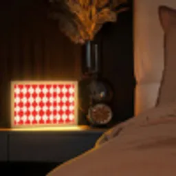 Golvend patroon - Retro - Rood - Beige Light Box met kabel (Tafellamp) klein 924 -sfeer1