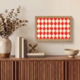 Golvend patroon - Retro - Rood - Beige Light Box met kabel (Tafellamp) klein 924 -sfeer2