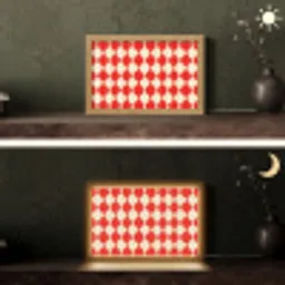 Golvend patroon - Retro - Rood - Beige Light Box met kabel (Tafellamp) klein 924 -sfeer3