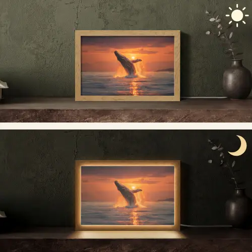 Walvis - Zon - Zee Light Box met kabel (Tafellamp) klein -sfeer3