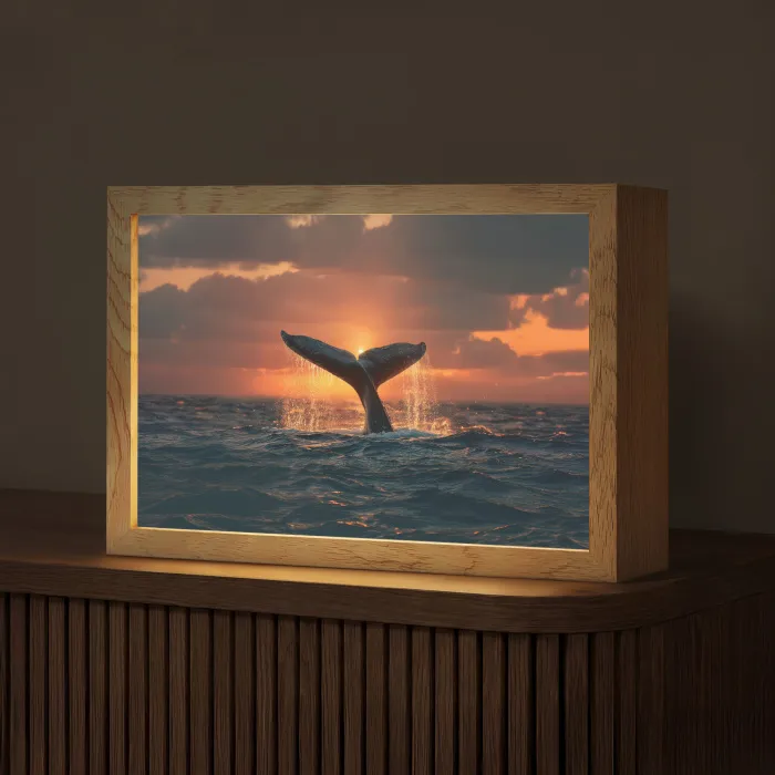 Walvis staart - Water - Zonsondergang Light Box met kabel (Tafellamp) klein -z3d_website