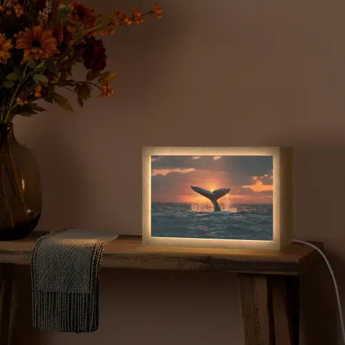 Walvis staart - Water - Zonsondergang Light Box met kabel (Tafellamp) klein -sfeer4