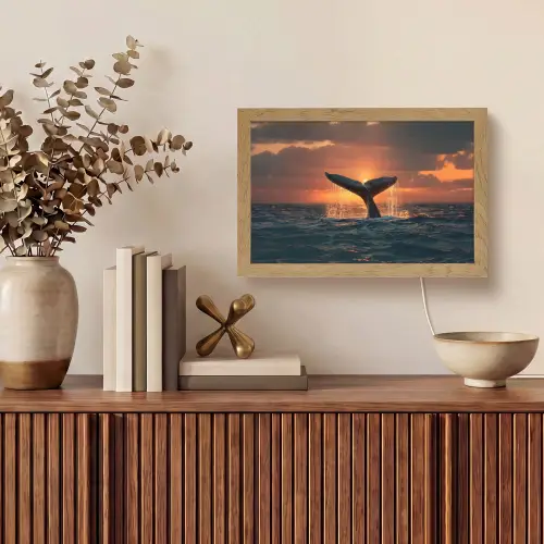Walvis staart - Water - Zonsondergang Light Box met kabel (Tafellamp) klein -sfeer2