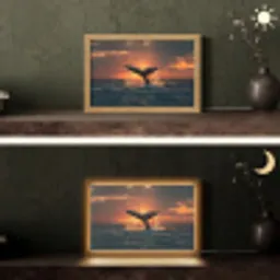 Walvis staart - Water - Zonsondergang Light Box met kabel (Tafellamp) klein -sfeer3