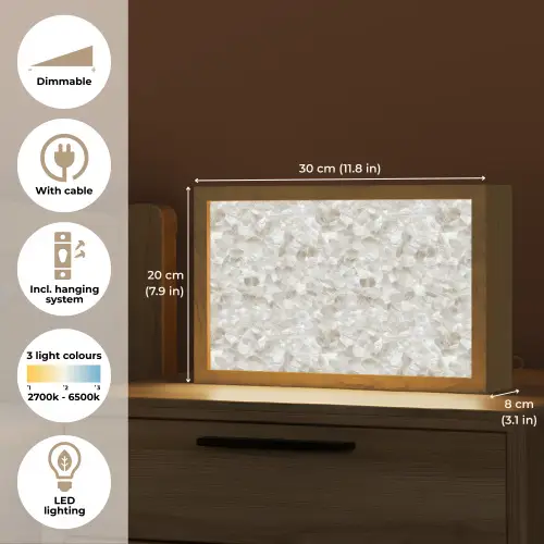 Wit - Penseelstreken - Reliëfeffect Light Box met kabel (Tafellamp) klein 924 -USP_EN