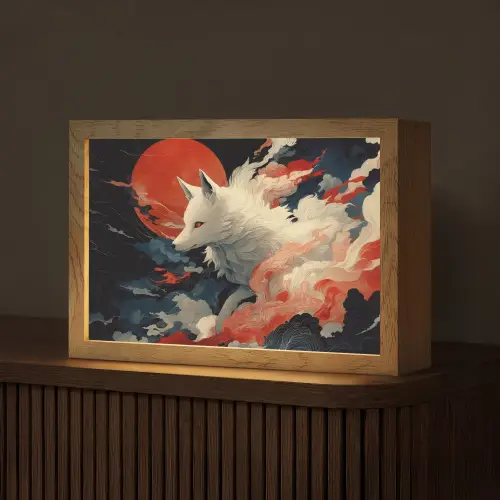 Witte vos - wolken - maan Light Box met kabel (Tafellamp) klein -z3d_website