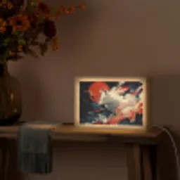 Witte vos - wolken - maan Light Box met kabel (Tafellamp) klein -sfeer4