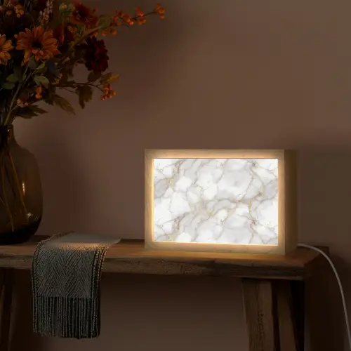 Wit - Goud - Marmer - Grijs Light Box met kabel (Tafellamp) klein 924 -sfeer4