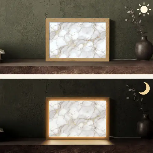 Wit - Goud - Marmer - Grijs Light Box met kabel (Tafellamp) klein 924 -sfeer3