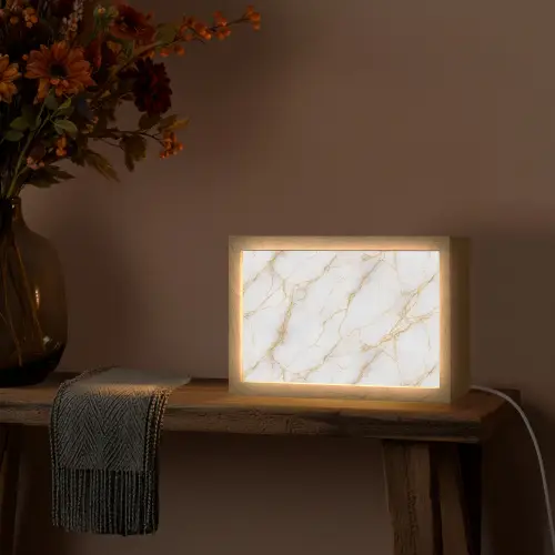 Wit - Goud - Marmer - Aders Light Box met kabel (Tafellamp) klein 924 -sfeer4