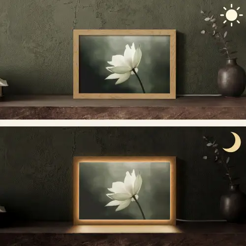 Wit - Lotus - Donker - Bloem Light Box met kabel (Tafellamp) klein -sfeer3
