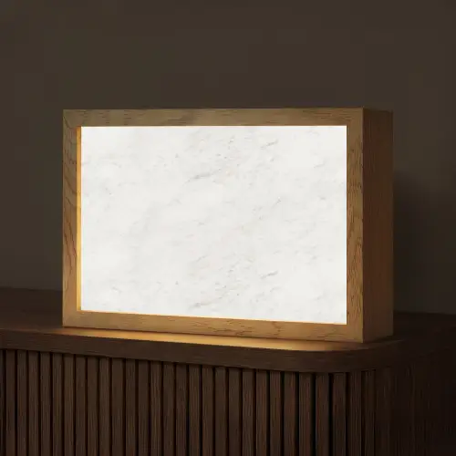 Wit - Marmer - Grijze aders Light Box met kabel (Tafellamp) klein 924 -z3d_website
