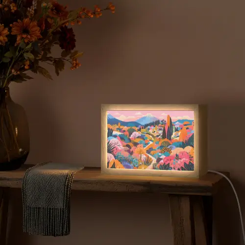 Witte bergtop - Modern - Kleurrijk Light Box met kabel (Tafellamp) klein -sfeer4