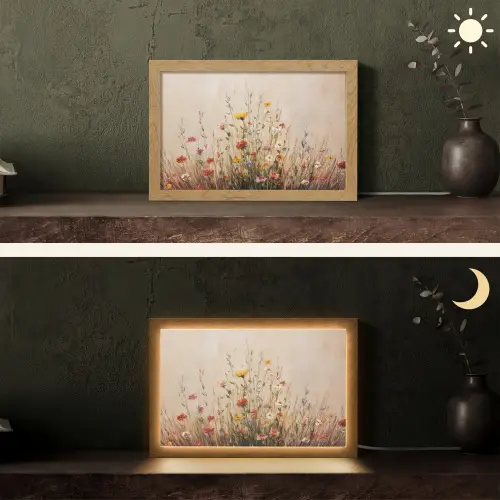 Wilde bloemen - Penseelstreken - Rustgevend Light Box met kabel (Tafellamp) klein -sfeer3