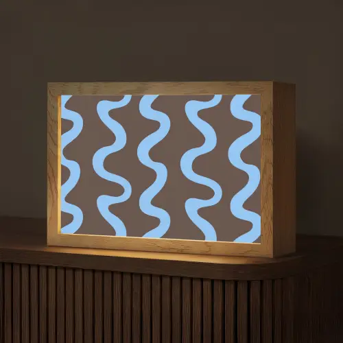 Kronkelende lijnen - Blauw - Bruin - Minimalistisch Light Box met kabel (Tafellamp) klein 924 -z3d_website