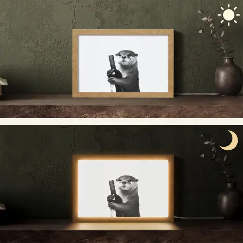 Wijnfles - Otter - Zwart Light Box met kabel (Tafellamp) klein -sfeer3