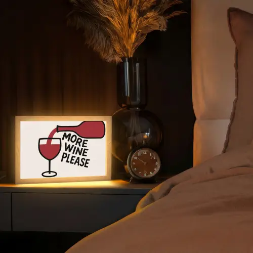 Wijnfles - Quote - Rood - Glas Light Box met kabel (Tafellamp) klein -sfeer1